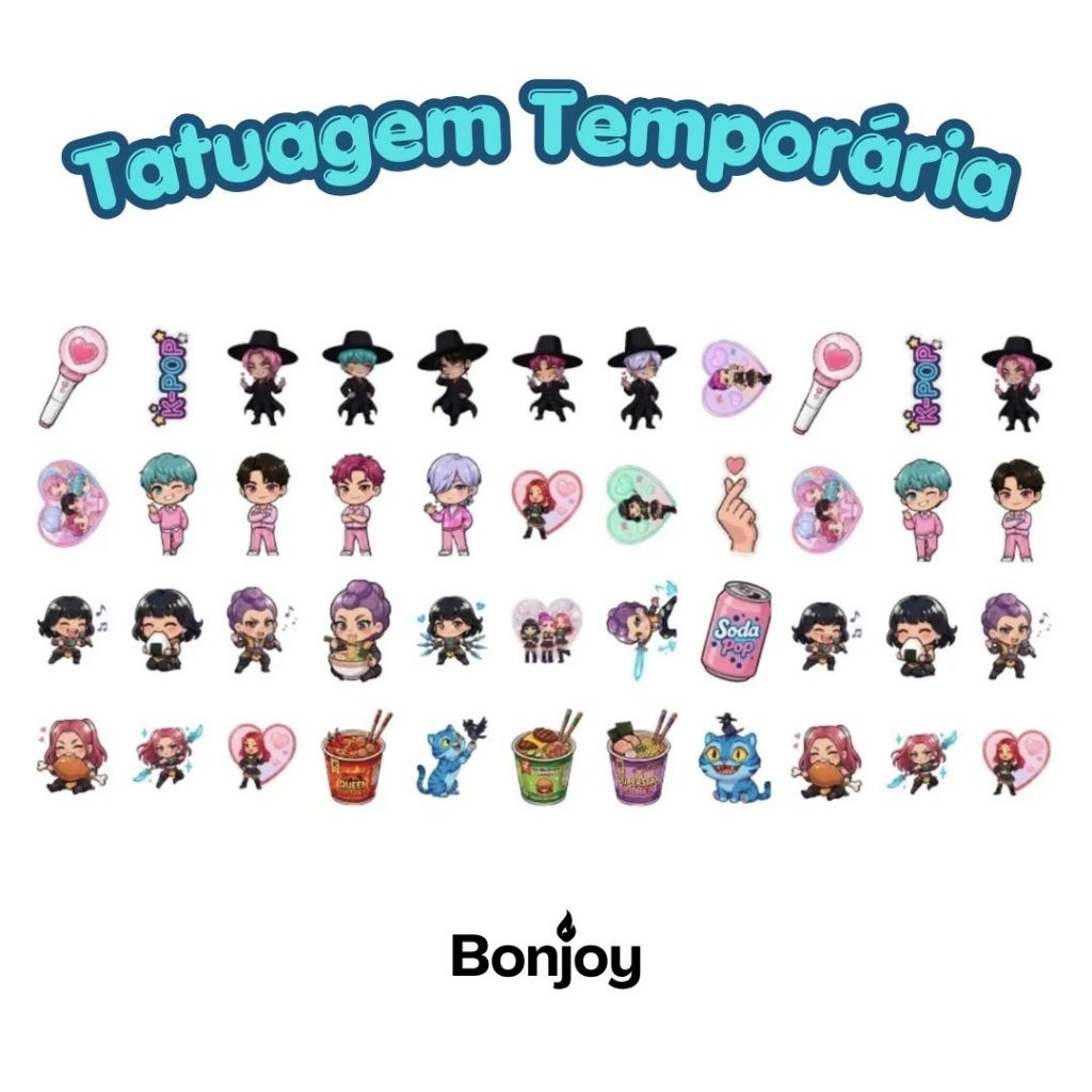 kit de tatuagens temporaria GUERREIRA KPOP tatto tatuagem de menina huntrax