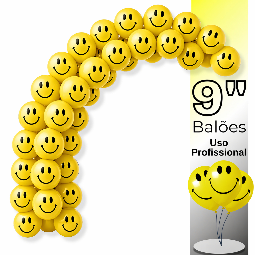 Kit Balões Smile, Sorriso 9 Polegadas 25 e 50 UNDS Amarelo Festa Aniversário Decoração Arco Balões Profissional Premium
