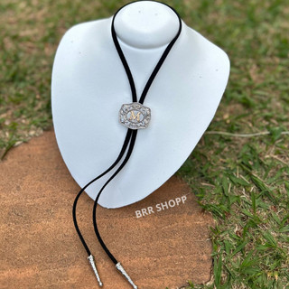 Gravatinha Colar Choker Boho Chic Country Com Inicial Couro Elegante Exclusivo Moda Rodeio Festa