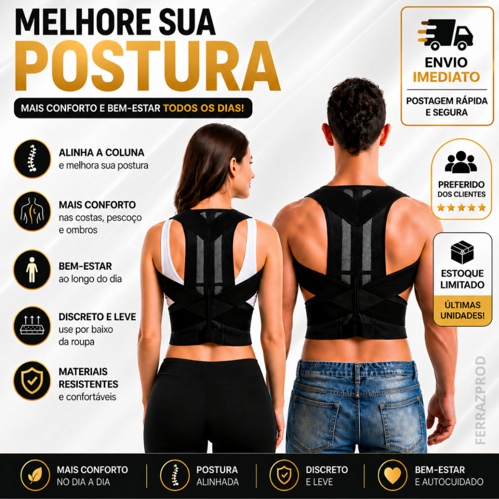 Colete Corretor Postura Ortopédico Lombar Coluna Costas Ombros  Cinta Ajustável  Unisex