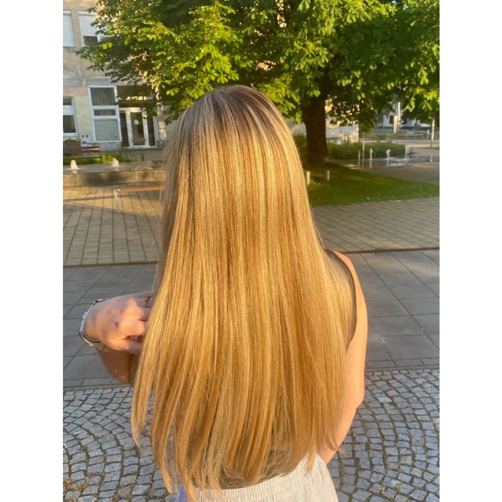 Aplique Tic Tac - Mel com luzes Loiro médio extensão de cabelo bio orgânico Loiro Dourado