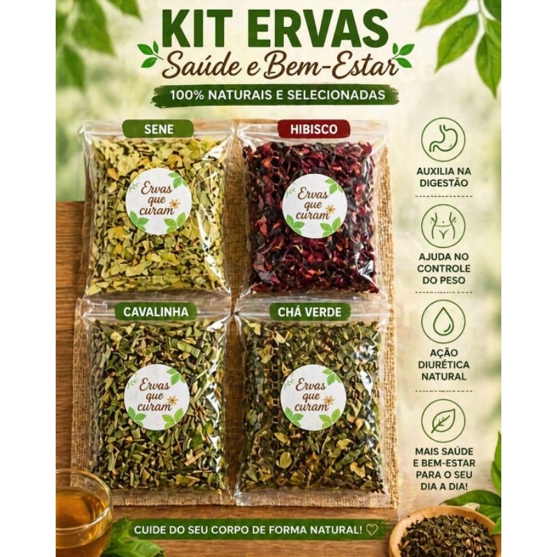 Cha de Hibisco, Cavalinha, Sene e Chá Verde 200 g total.