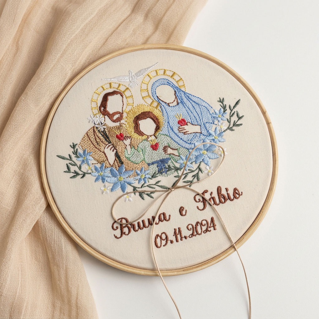 Porta Aliança Para Casamento Bordado - Sagrada Família