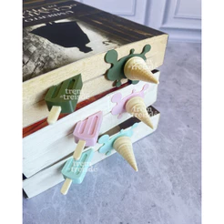 Kit Marcadores Sorvete e Picolé Divertidos Bookmark Leitura Papelaria Fofa Criativo Escolar Presente Impressão 3D