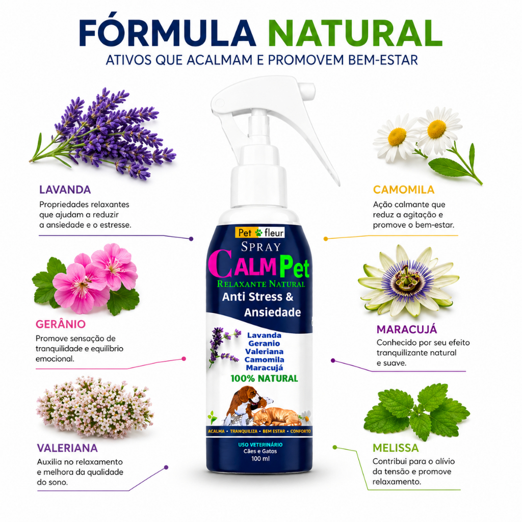 Spray Calm Pet Anti Stress Ansiedade Cães/gatos 100% Natural