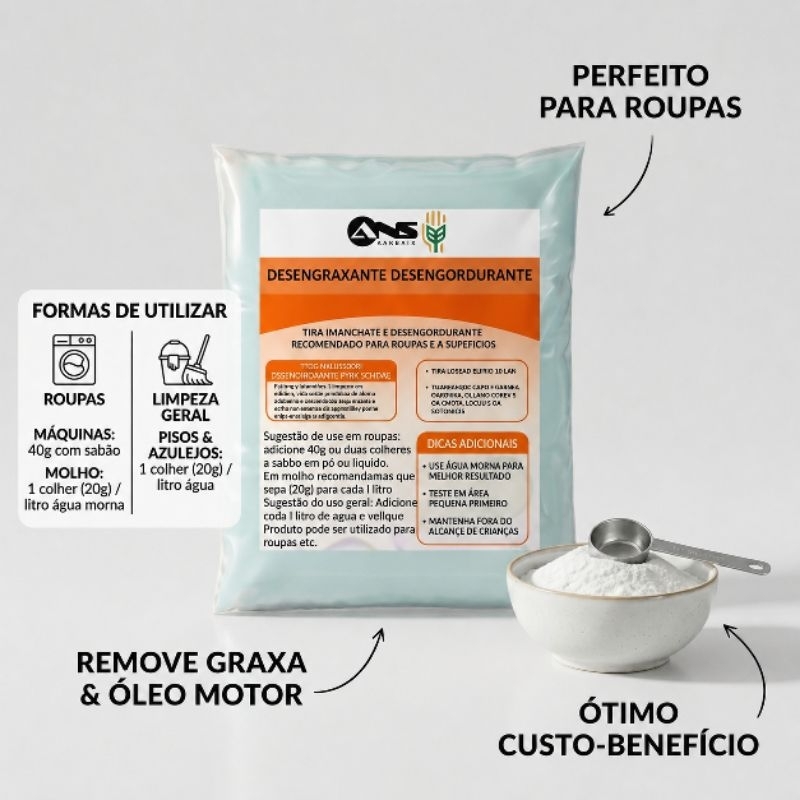 Desengraxante Tira Mancha 1kg Remove Graxa Óleo Roupa Piso Sem Cloro