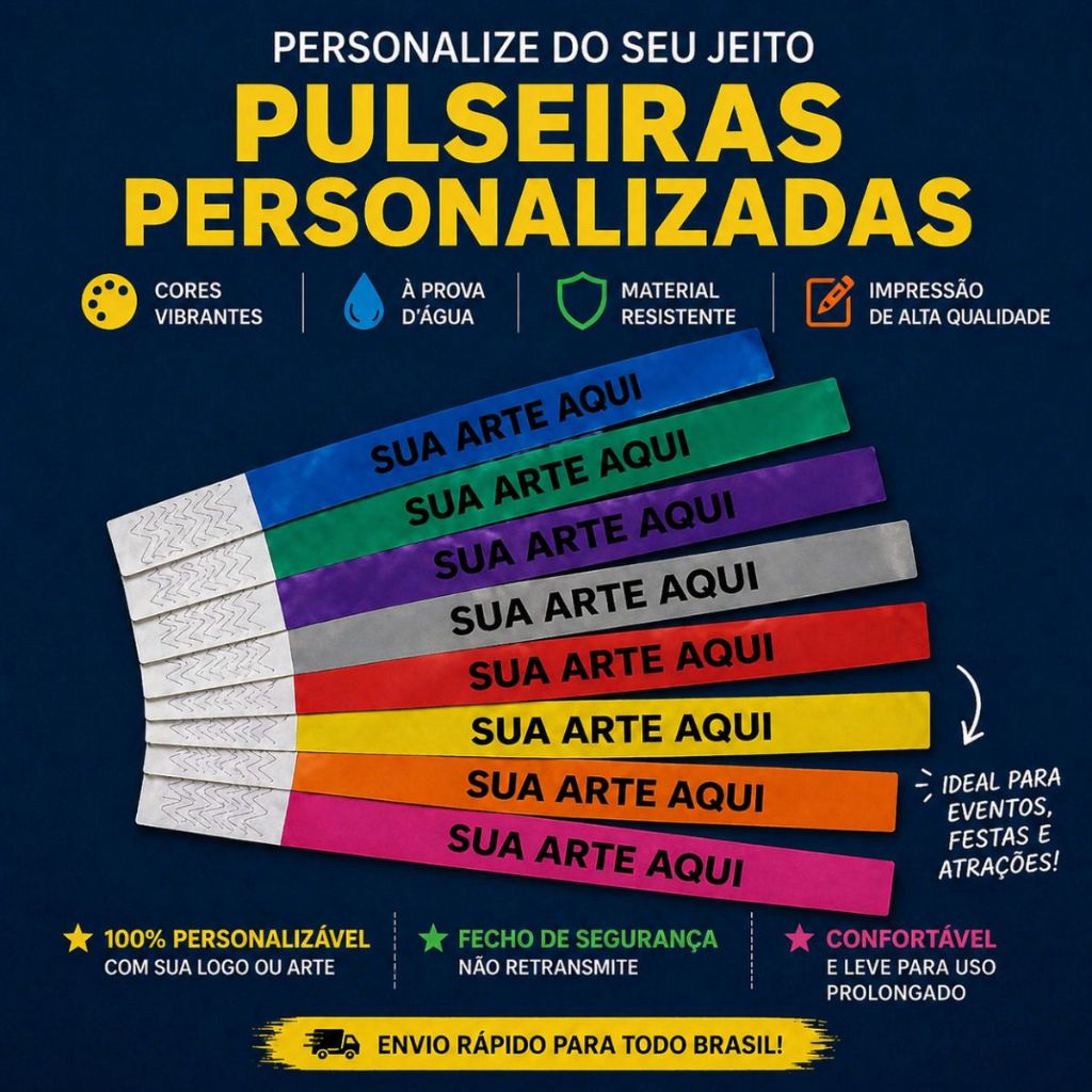 KIt de 50 Pulseiras de Identificação Personalizadas Festa Balada Evento Vip