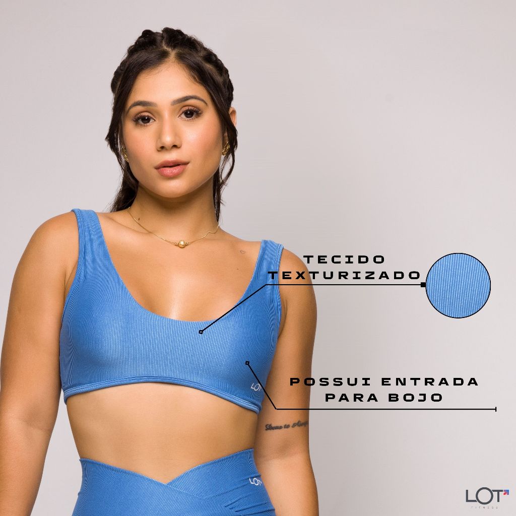 Top Feminino Azul Fitness Poliamida Academia Arco Costas Aberta Crossfit