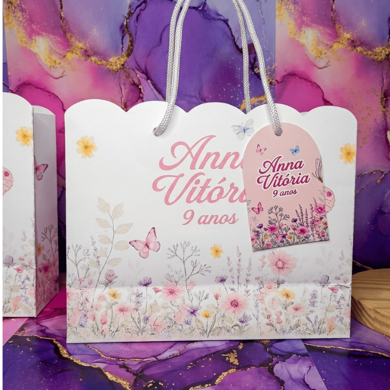 Kit Sacolinha Jardim Encantado Personalizado | MONTADAS | - Lembrancinha infantil - Borboletas, Flores Encantada