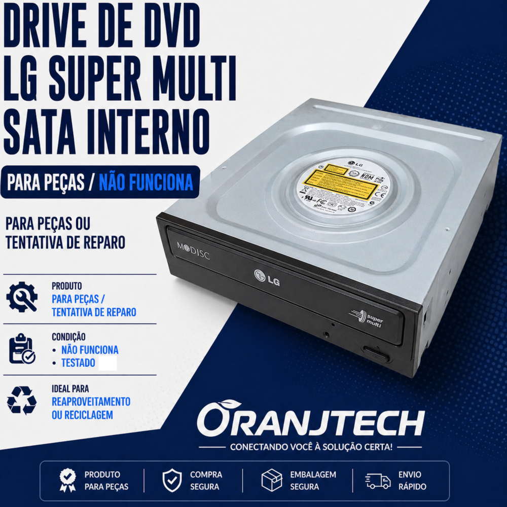 Drive DVD LG Super Multi SATA Interno - Para Peças ou Tentativa de Reparo - Sucata