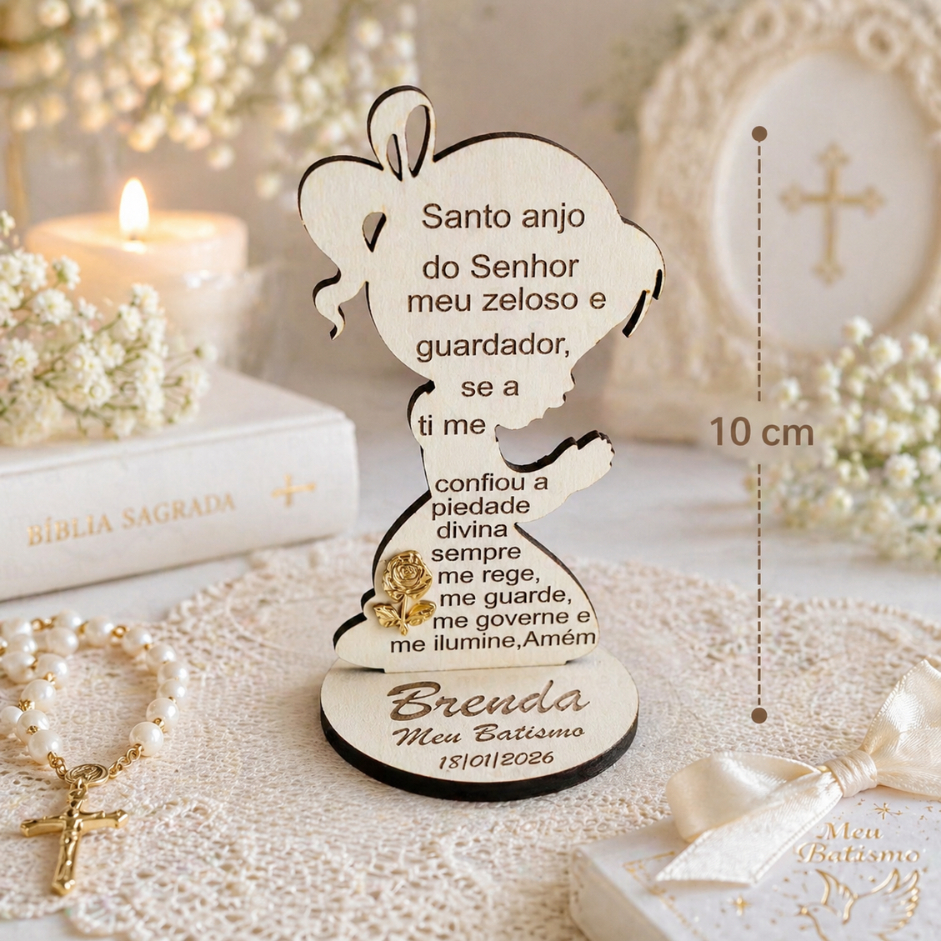 Kit Lembrancinhas Batismo Anjo MDF Personalizado Nome Data Oração Santo Anjo — imagem 2 de 2