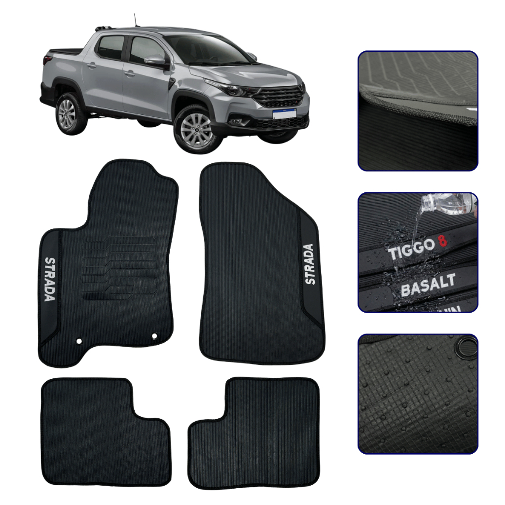 Jogo de Tapete Emborrachado para Strada Volcano Cabine Dupla 2020 21 22 23 24 2025 Kit Automotivo