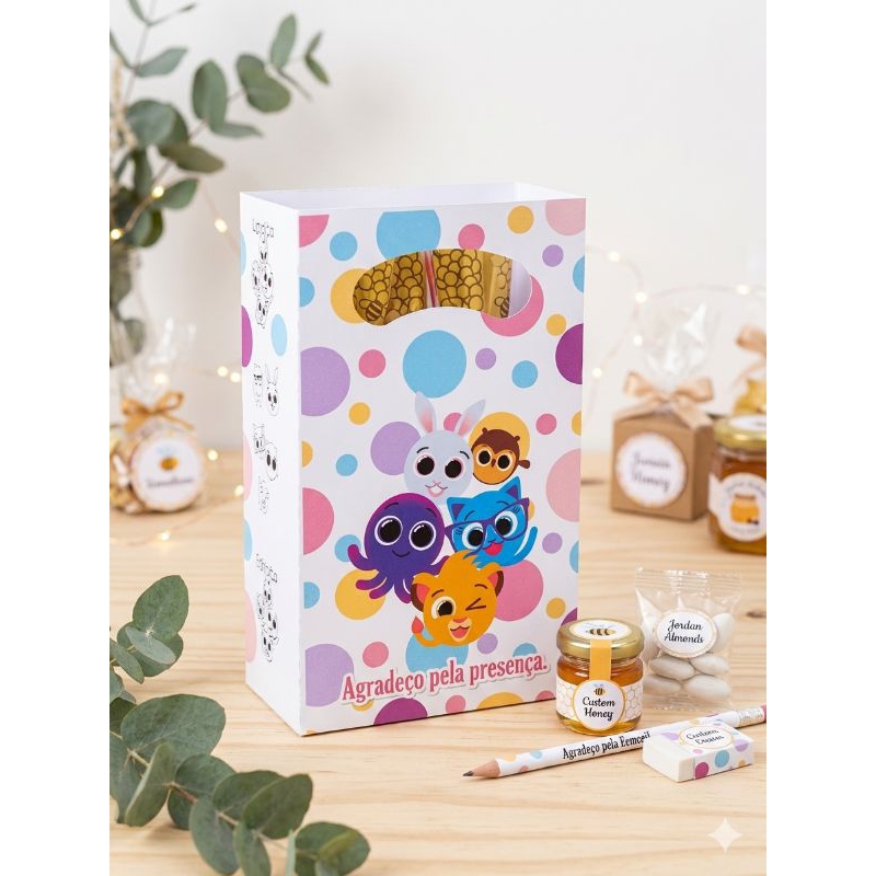 Kit Sacolinhas Personalizadas Bolofofos Sacola Surpresa Lembrancinha Festa Infantil Pegue e Monte