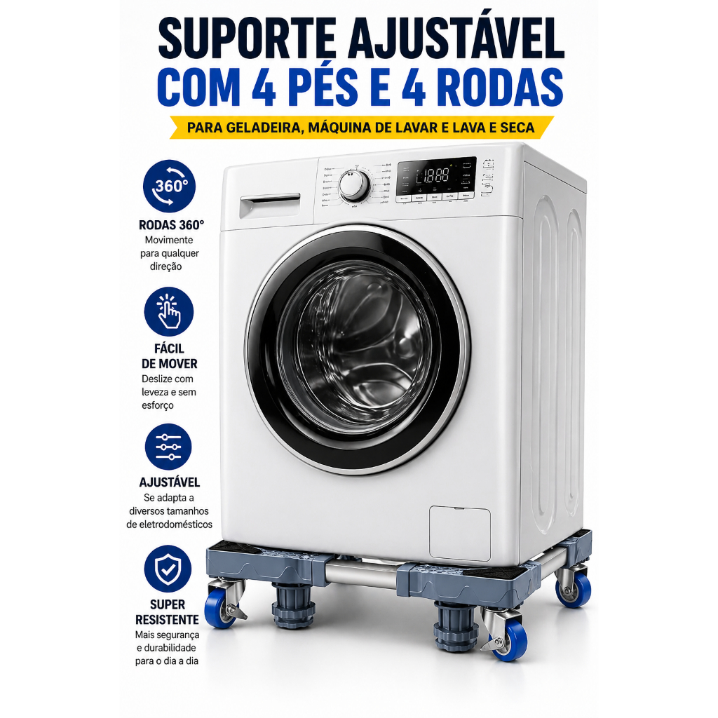 “Suporte Base Universal para Geladeira e Máquina de Lavar Lava-Seca 8 Pés 4 Rodas, Envio Imediato”