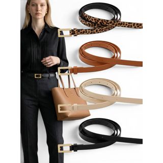 Cinto Feminino Fino 1,5cm Fivela Elegante Moda Dourada Couro Sintético Ajustável - Isa