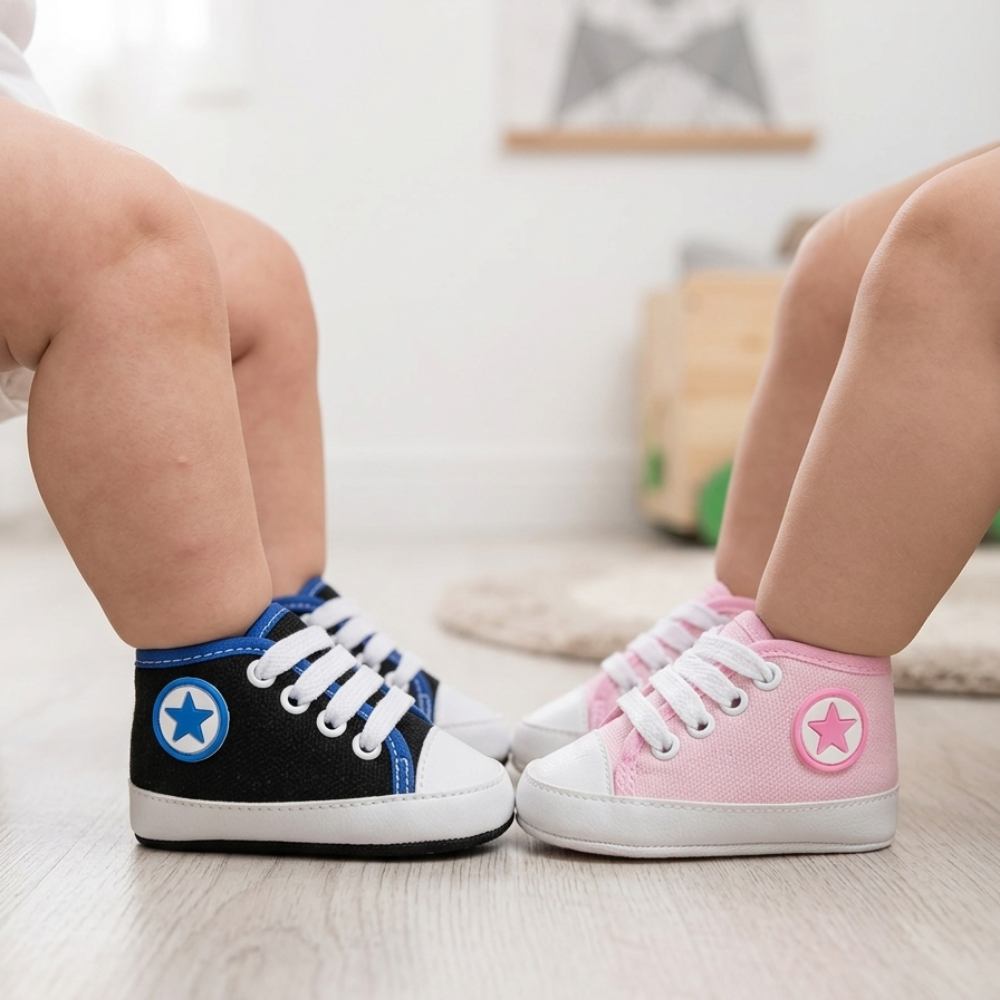 KIT 2 Pares Tênis Bebê Menino e Menina Infantil Cano Alto Estrela Star