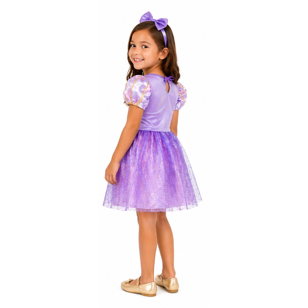 Detalhes do Fantasia Rapunzel Infantil Vestido Princesa Enrolados Soft