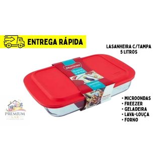 Lasanheira Assadeira Travessa com Tampa 5,3 Litros Retangular Funda Grande de Vidro Marinex