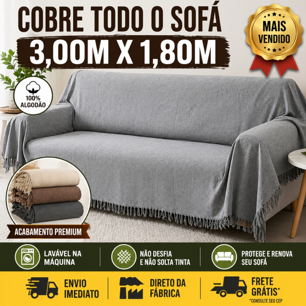 Kit 2x Manta Para Sofá Gigante Grande 3,00M x 1,80M King Algodão Karsten Retrátil Decoração Sala