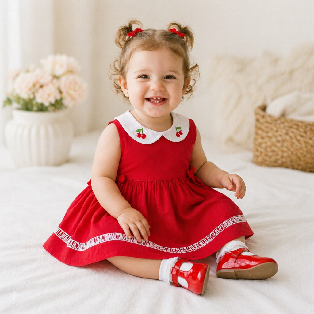 Vestido Bebê Bordado Mundo Nina Luxo Premium Festa Macio Confortável 100% Algodão 2 Meses a 4 Anos