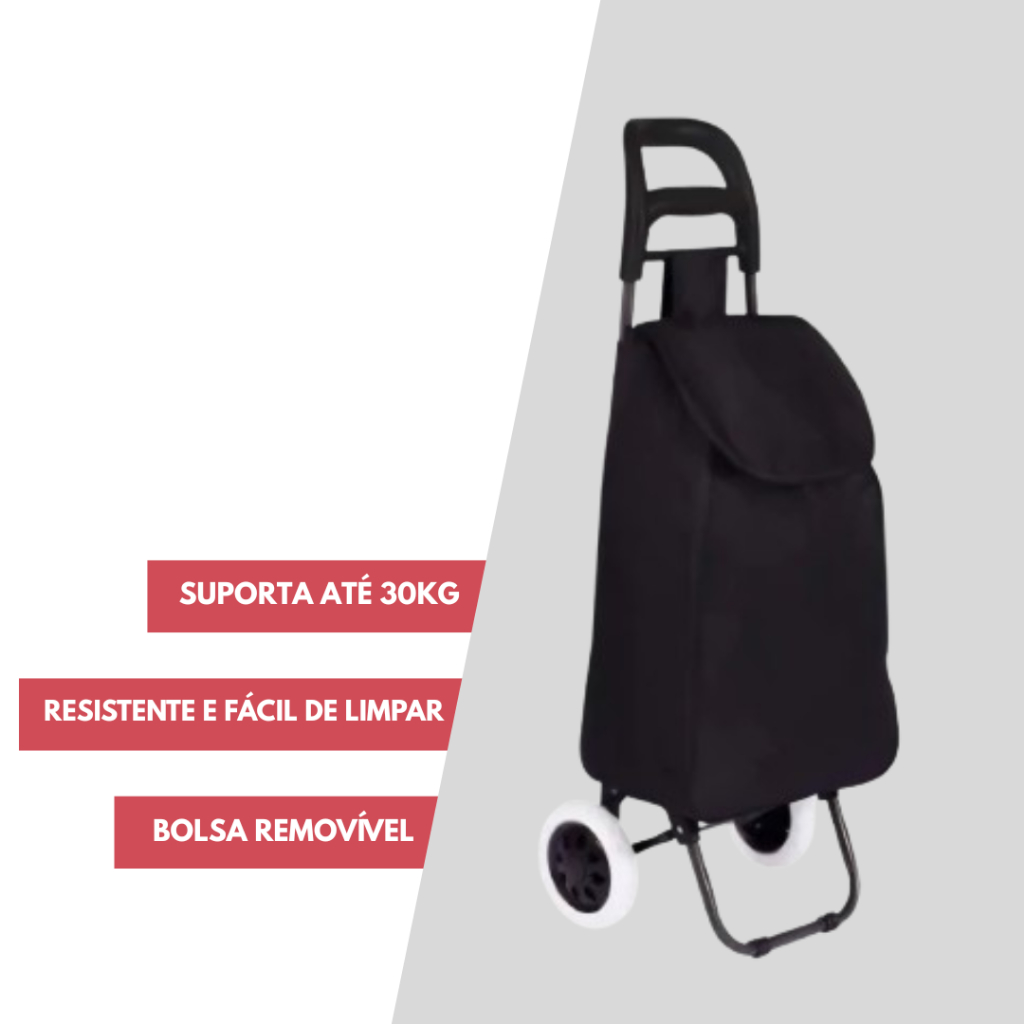 Carrinho De Compras Bag Dobrável C/ Rodas Suporta 30kg Mor