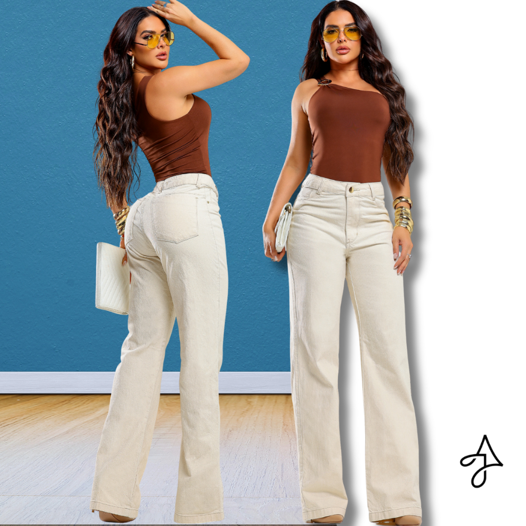 Calça Feminina Wide Leg AJeans - Areia - 100% algodão