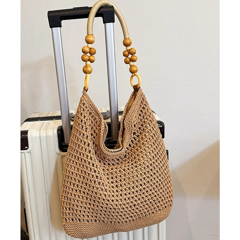 Bolsa De Praia Crochê Feminina Verão De Ombro Detalhe Na Alça Sofisticada Versátil