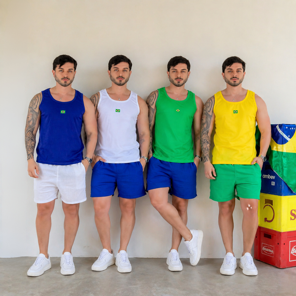 Camisa Regata Masculina Ribana Canelada Bandeira do Brasil Copa do Mundo 2026 Algodão