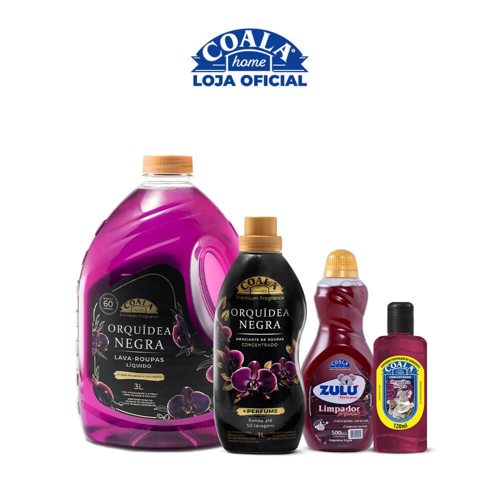 Kit Coala Rotina Perfumada Orquídea Negra - Lava roupas + Amaciante + Limpador Concentrado120ml + Limpador 500ml