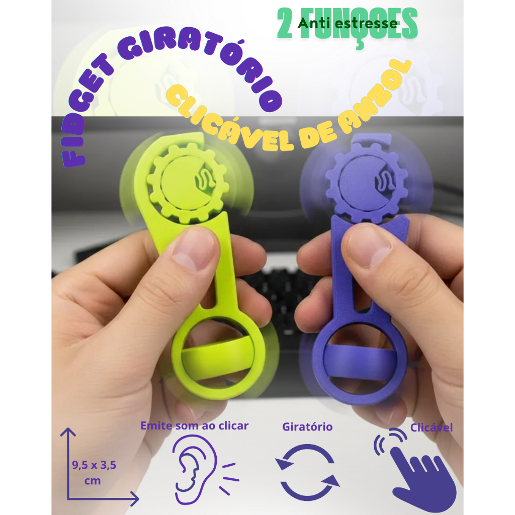 Fidget Giratório Clicável De Anzol - 2 Funções Antiestresse