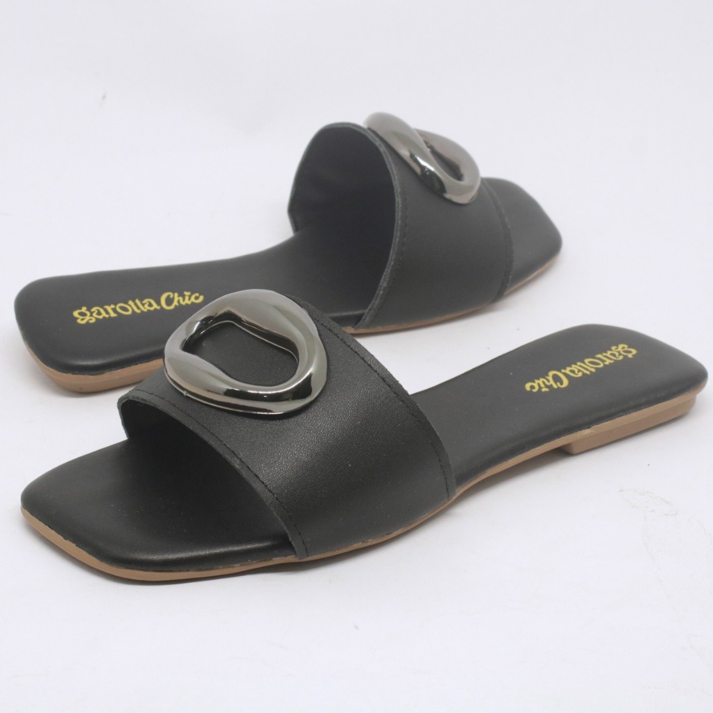 sandalia rasteira fivela confortavel  bico quadrado elegante casual para seu dia dia