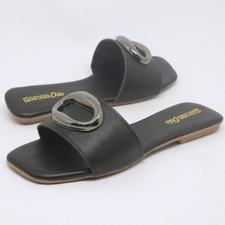 sandalia rasteira fivela confortavel  bico quadrado elegante casual para seu dia dia
