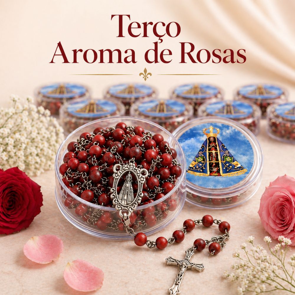 Kit 1 a 12 Terço Católico Nossa Senhora Aparecida Perfumado Aroma de Rosas Vermelho