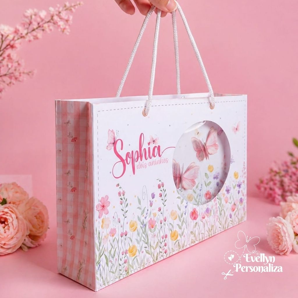 Sacolinha Personalizada Jardim das Borboletas | Lembrancinha Festa Infantil | Jardim Encantado Luxo