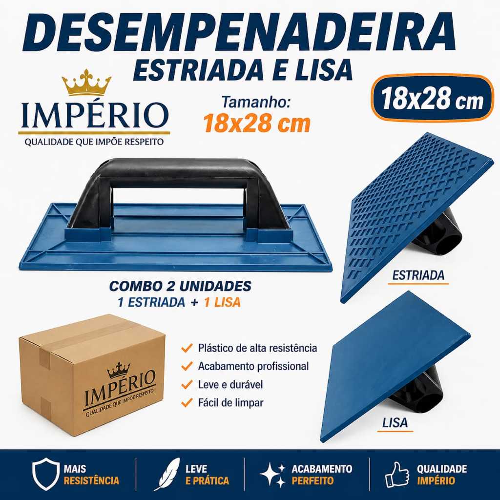 Kit 2 und Desempenadeira Plastica Estriada e Lisa 18x28 cm Imperio Alta resistencia