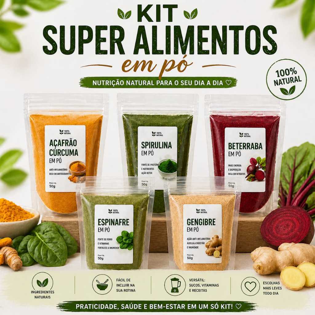 Kit Super Alimentos 100% Natural -Beterraba -Açafrão - Espinafre - Gengibre - Spirulina