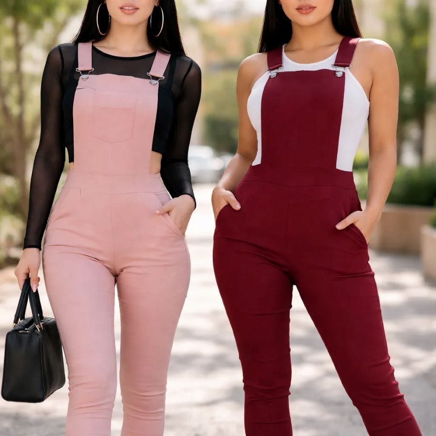 kit 2 Suspensório Macacão Feminino Jardineira Longo Moda Blogueira Top