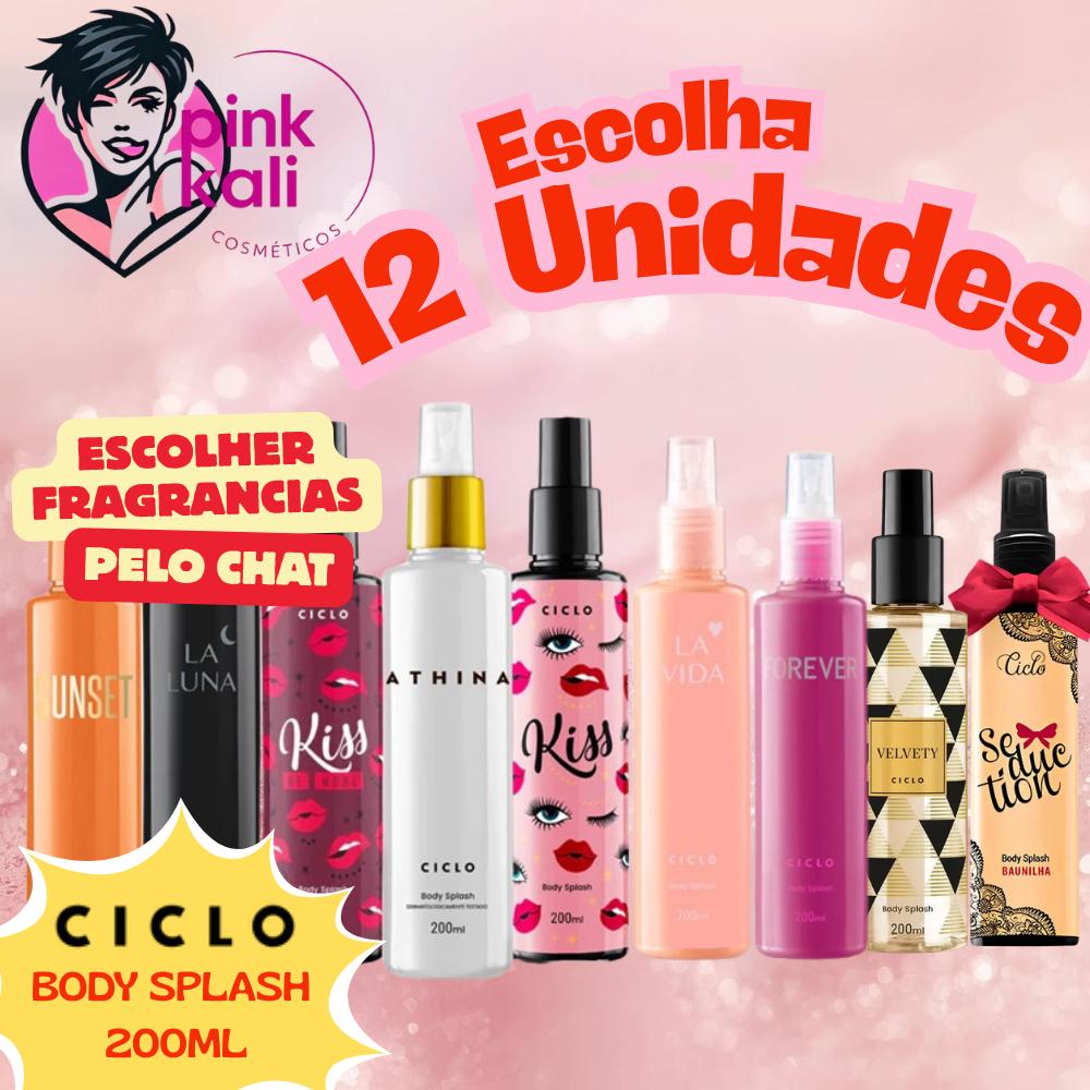 Escolha (KIT) 12 Unidades Body Splash 200ml CICLO corporal perfumado unissex feminino perfumado
