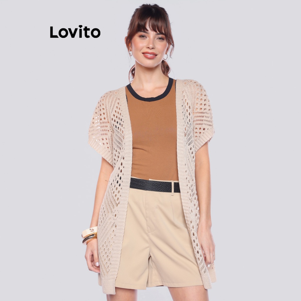Lovito Cardigan Feminino Tricot Manga Curta CDB537BRL567