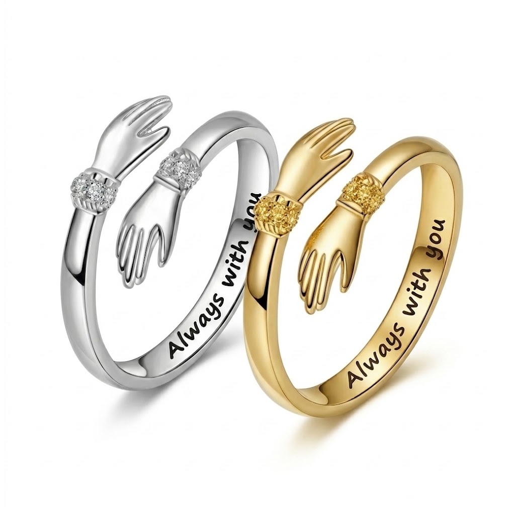 Anel de Abraço Ajustável Prateado Dourado - Gravação "Always With You" (1 Unidade) Mãe e Filha