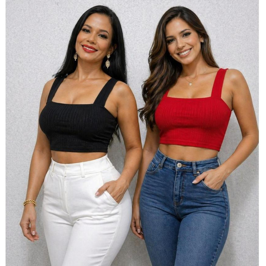 Cropped Canelado Alça Larga Decote Quadrado  Moda Gringa Verão Estilosa  Moda Verão Blogueira Gringa