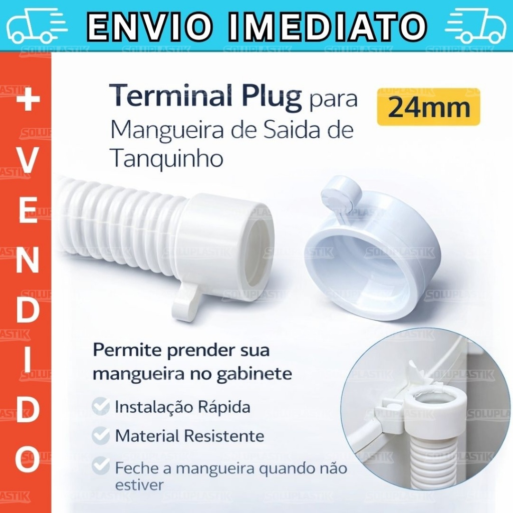 Terminal Pino Garra Plug 24mm para Mangueira de Saída Agua Tanquinho - COLORMAQ - Suggar e Outras