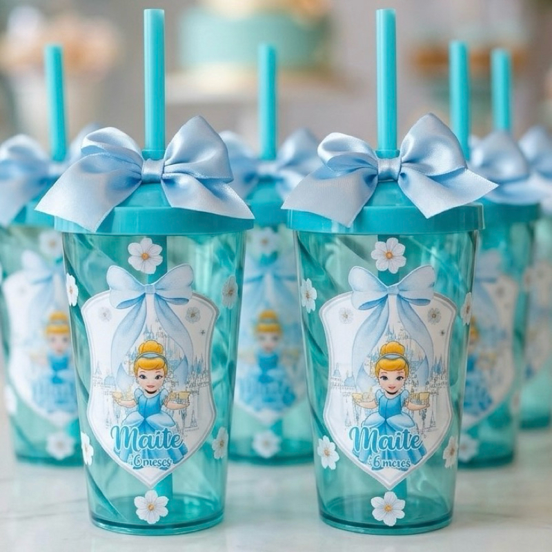 Lembrancinha Festa Infantil Princesa | KIT 10 Copos Personalizado Cinderela