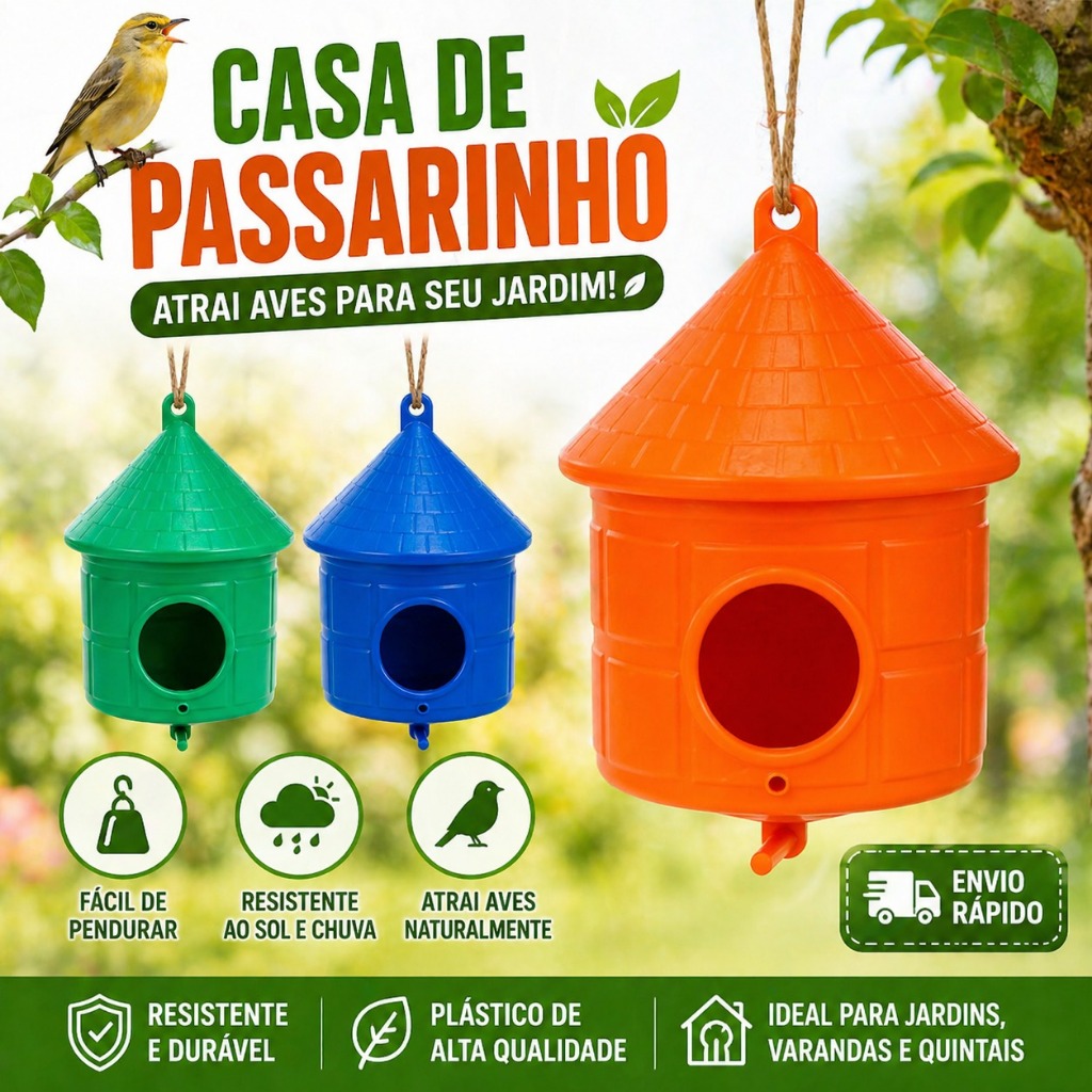 Kit 3 Casa De Passarinho Para Pássaros Livres Casinha Colorida Decoração Jardim