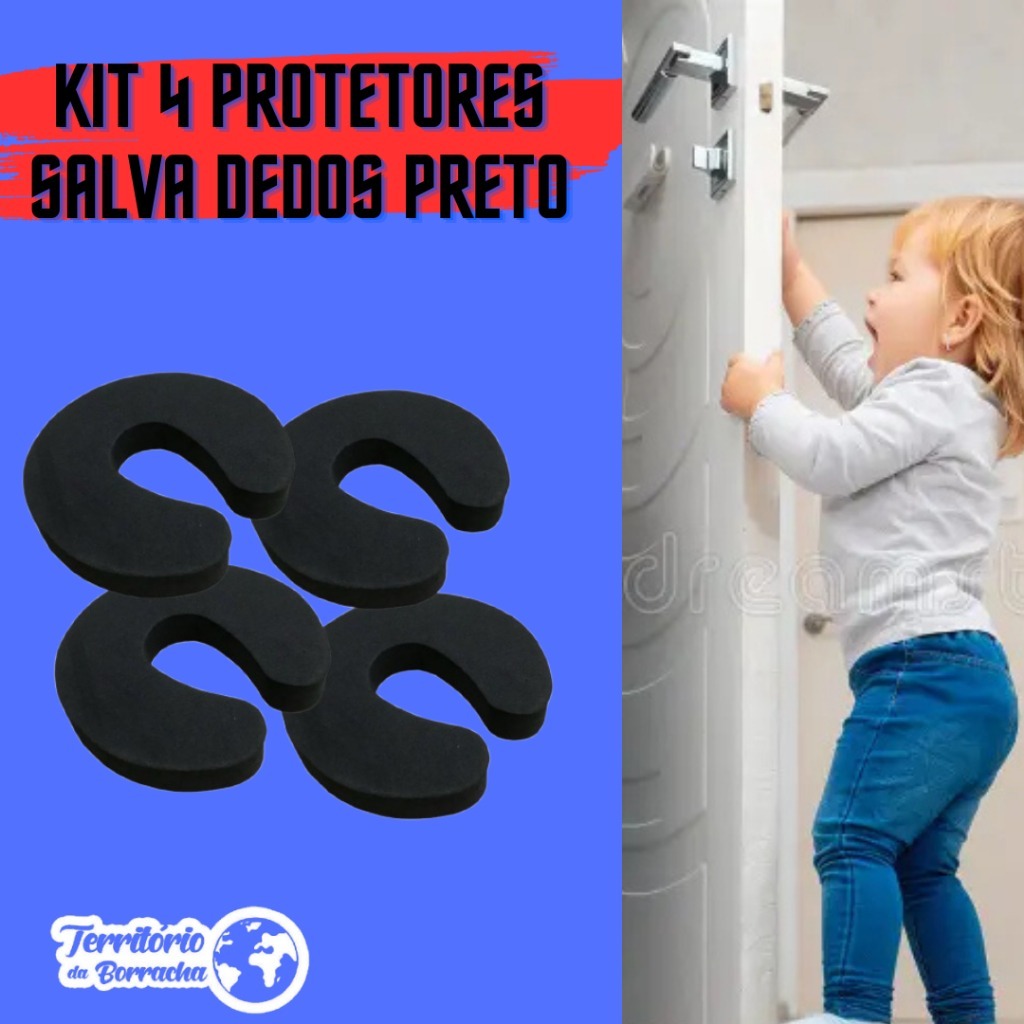 Kit 4 Protetor de Porta Salva Dedos de Criança em EVA PRETO e BRANCO