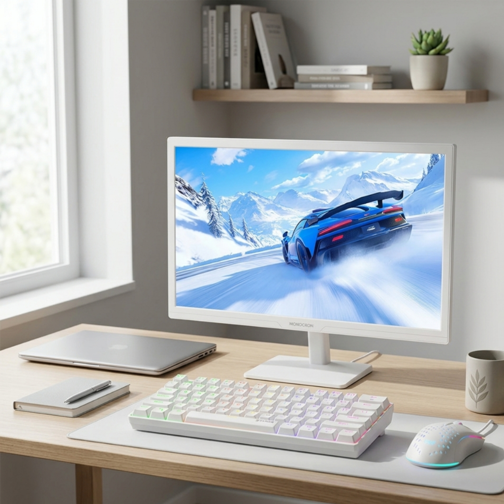 Kit Gamer Monitor 19" Teclado Mecânico LED Mouse Gamer Branco 7.200 DPI RGB Rainbow Superior Novo