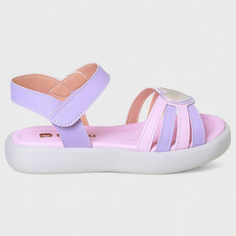 Sandália Infantil Feminina Casual Coração Lilás Rosa Rasteira Delicada 22 Ao 27