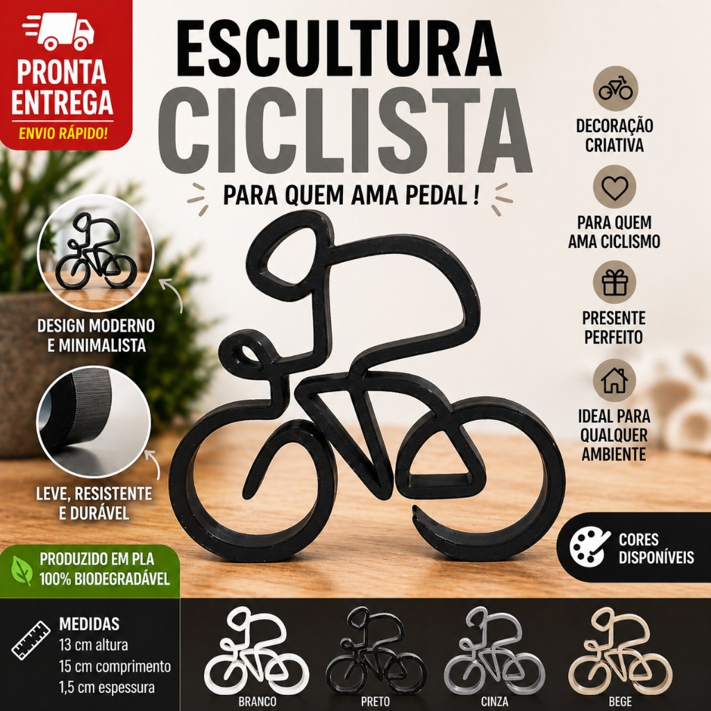Escultura Ciclista Decoração Ciclismo Presente para Ciclista Enfeite Bike Mesa Sala  Quarto Perfeita