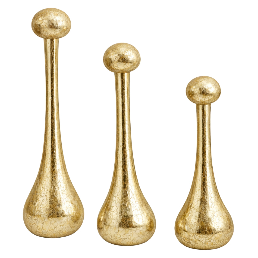 3 Vasos Decorativos Bola Garrafa De Vidro Dourado Craquelado