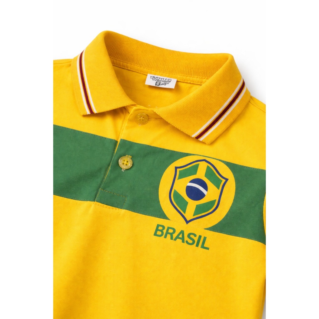 Camisa Polo Infantil Copa do Mundo Brasil 2026 em Algodão Premium Conforto e Estilo Do 4 ao 16